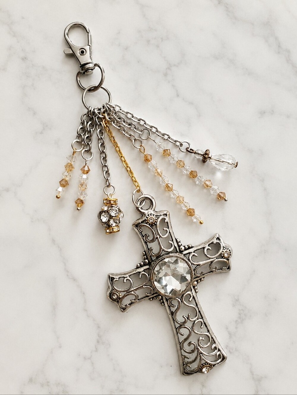 Heirloom Crystal Cross Bag Charm